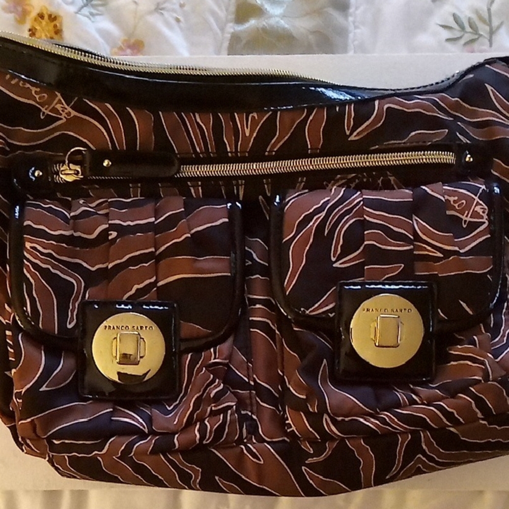 Franco Sarto Black and Brown Tiger Print Women's Hand Bag Medium Size Vintage
